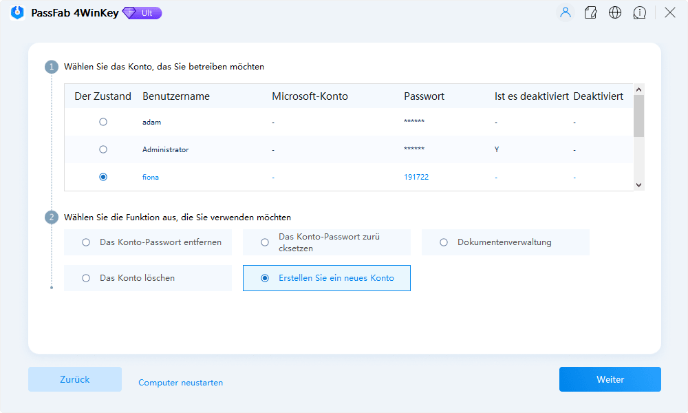choose delete account passfab 4winkey guide