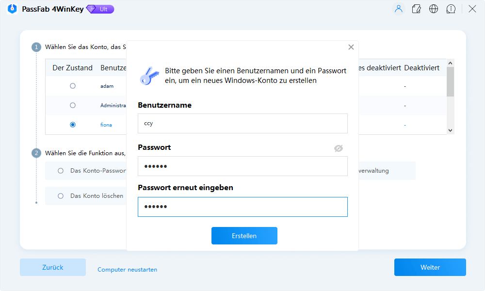 choose delete account passfab 4winkey guide