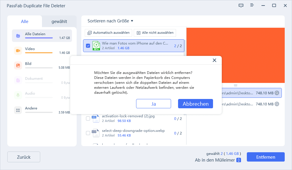 delete duplicate files successfully