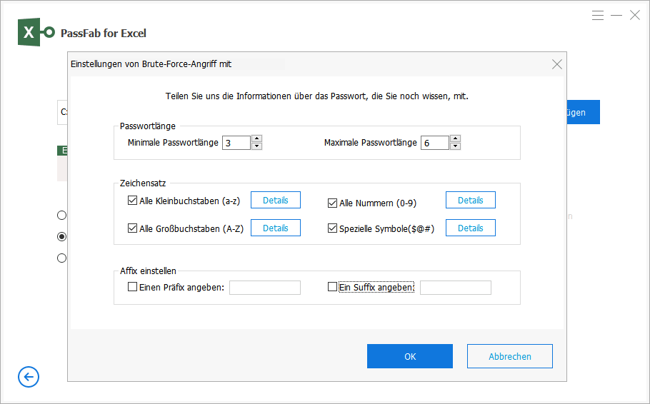passfab for excel brute force with mask settings