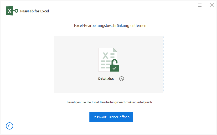 click remove in passfab for excel