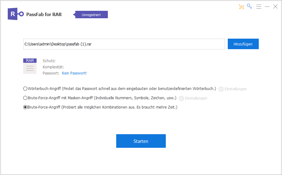 Brute Force with Mask Attackin passfab for rar