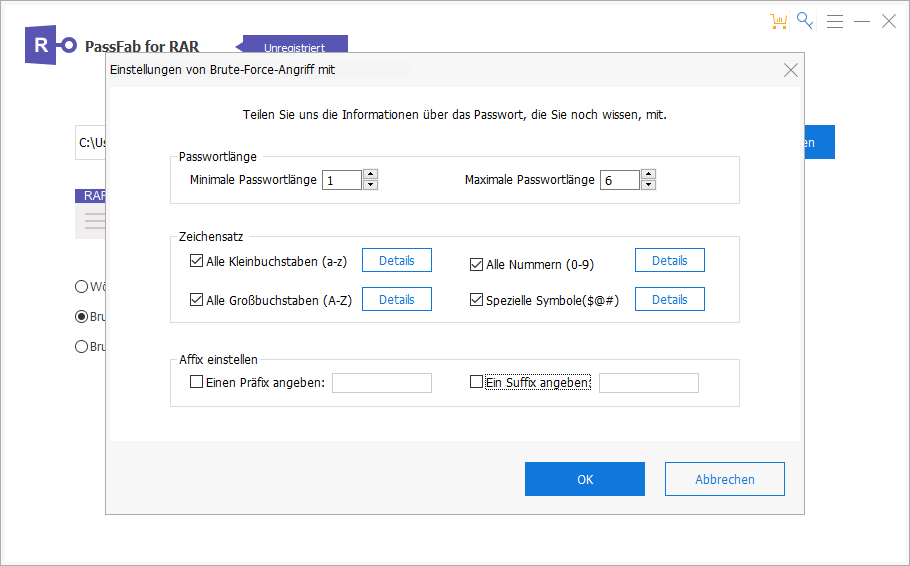 Brute Force with Mask Attackin passfab for rar