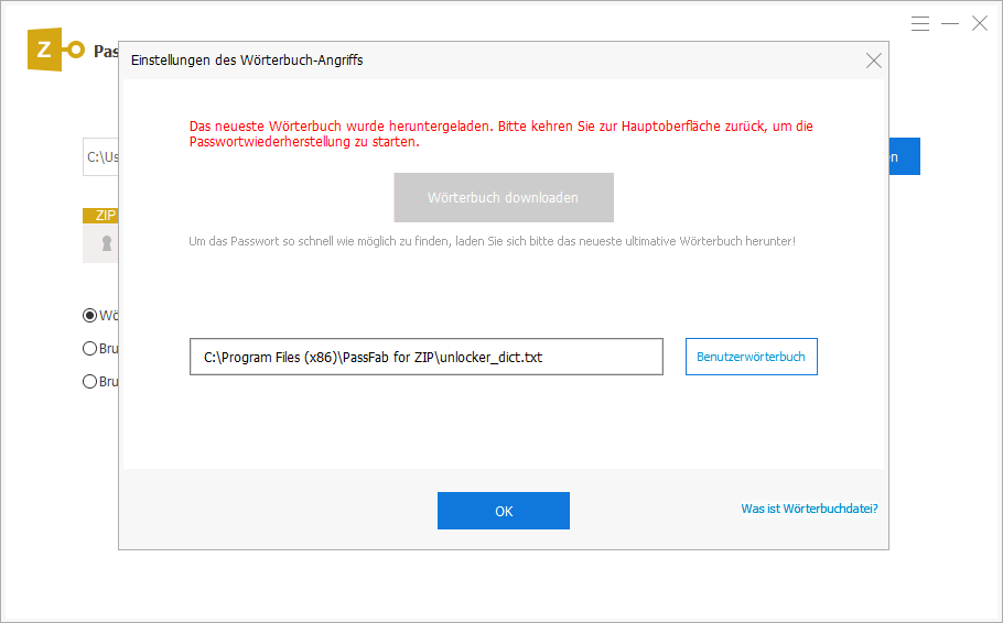 brute force with mask attack settings in passfab for zip