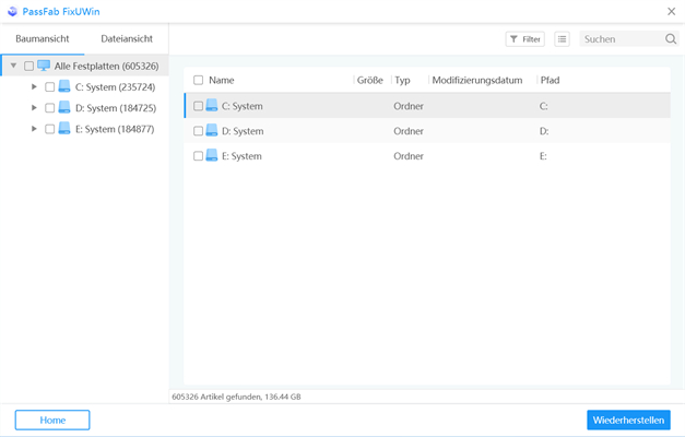 wiederhergestellte Dateien speichern