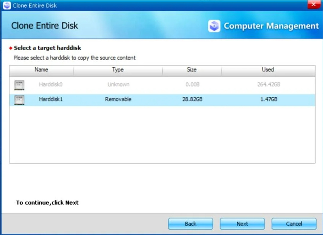 Zielfestplatte auswählen