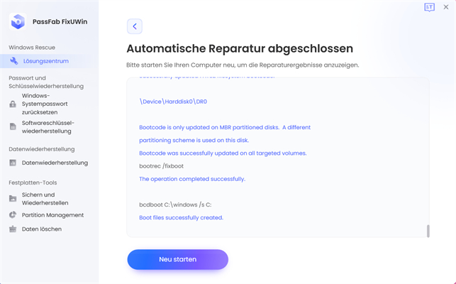 Reparatur abgeschlossen