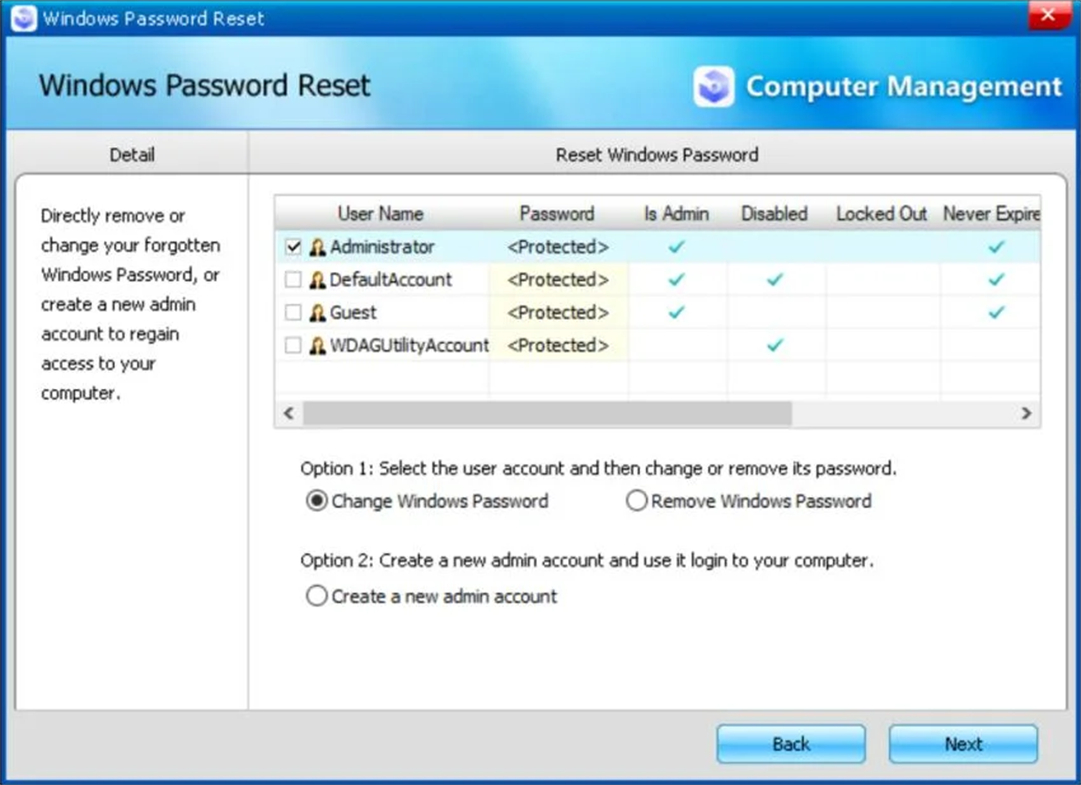 wählen Sie Passwort entfernen oder ändern
