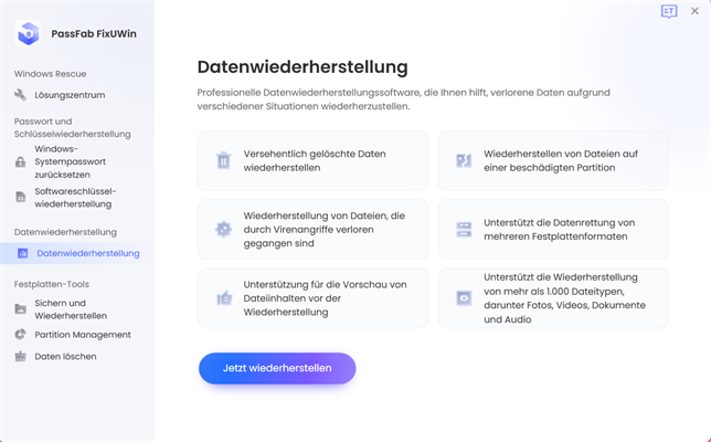 Wiederherstellung anklicken.