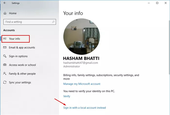 Mit einem lokalen Konto anmelden