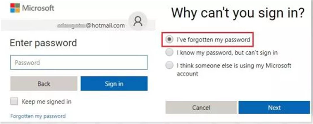mein passwort vergessen klicken