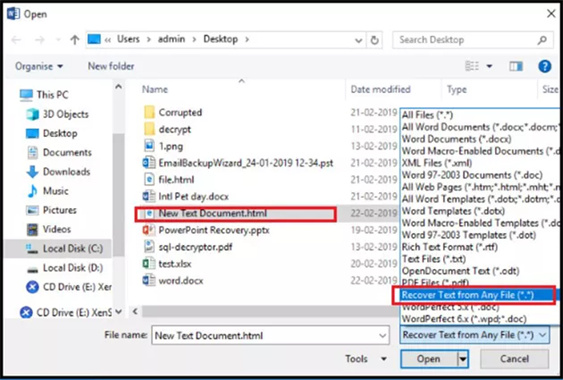 auswarhlen wiederherstellen aus jeder datei