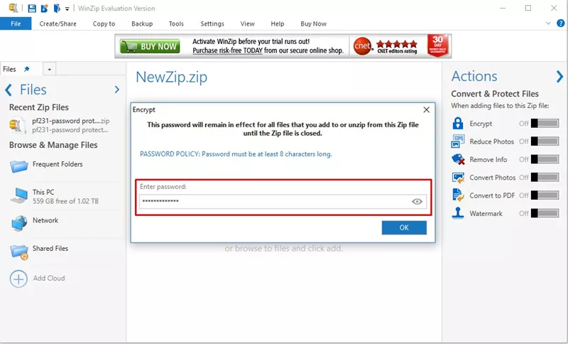 winzip passwort eingeben