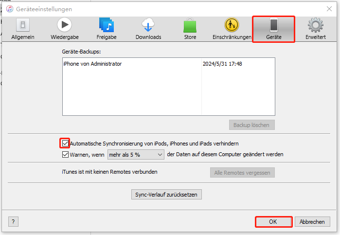 iPhone Bildschirm sperren aufheben: Mit iTunes　