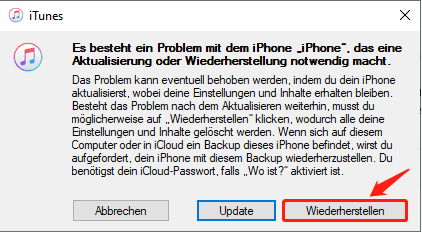 iPhone Bildschirm sperren aufheben: Mit iTunes　
