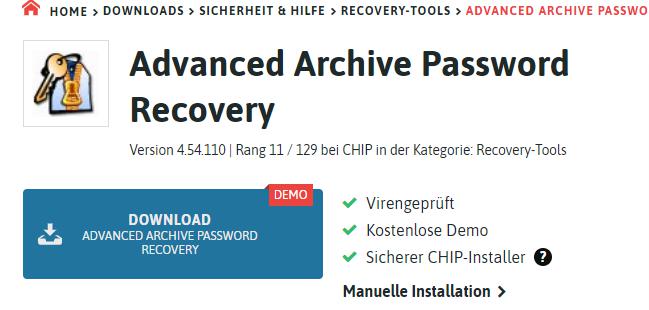 zip passwort knacken mit advanced archive password recovery
